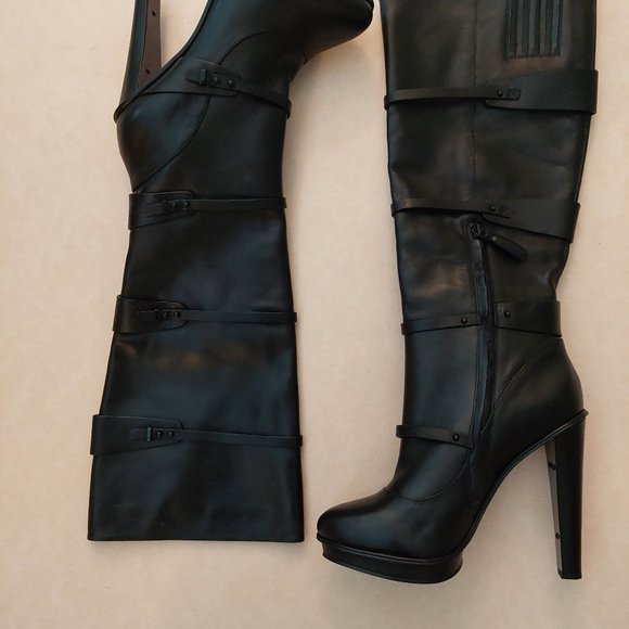 BCBGMAXAZARIA Nitza Black Leather Platform High Heel Boots Retail $495 - Picture 2 of 15